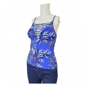 Hobie Tropical Blue Strappy Tankini Top, Removable Pads, Medium